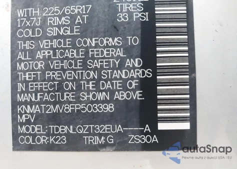 2015 Nissan Rogue S/Sl/Sv z USA, uszkodzony, nr VIN KNMAT2MV8FP503398